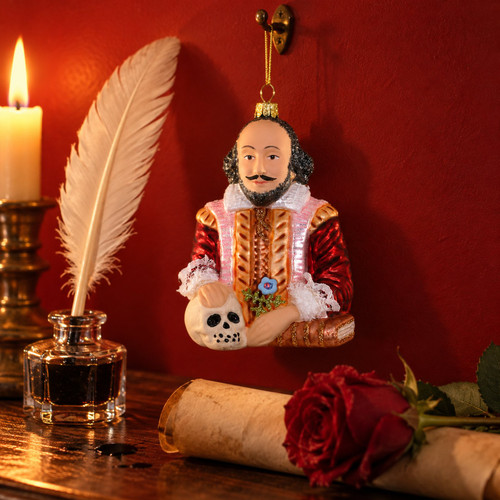 Cody Foster Glass William Shakespeare Ornament – glass Christmas ornament styled in a fun, eclectic home scene