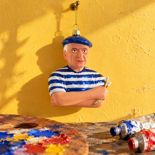 Cody Foster Glass Pablo Picasso Ornament – glass Christmas ornament styled in a fun, eclectic home scene