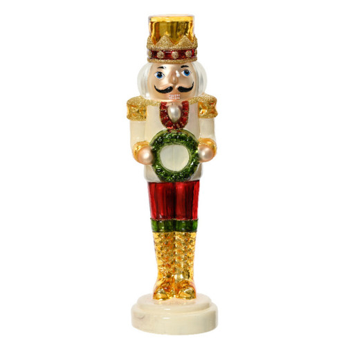 Glass Nutcracker With Gold Hat Figurine