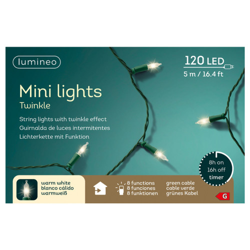 Lumineo 120 LED Warm White Mini Lights Green Wire