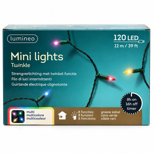 Lumineo 120 LED Multicolor Mini Lights Green Wire