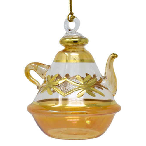 Hand Blown Glass Yellow Tea Pot Ornament