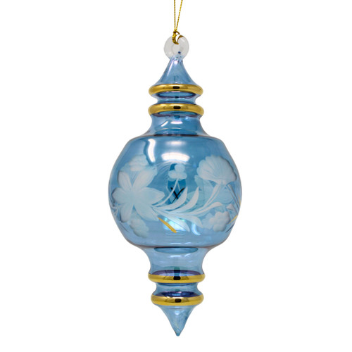 Egyptian Museum Blue Etched Glass Finial Ornament