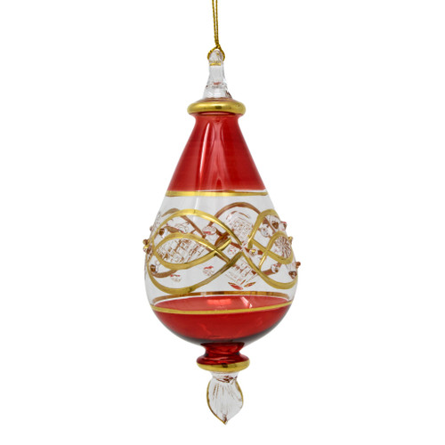 Egyptian Museum Glass Red Pear Drop Ornament