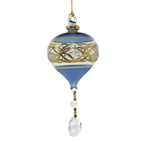Glass Small Blue Crystal Tear Drop Ornament