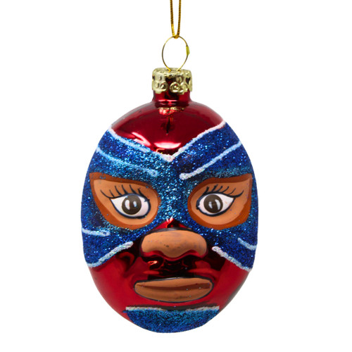 Cody Foster Red Mexican Wrestler Mask Blown Glass Ornament