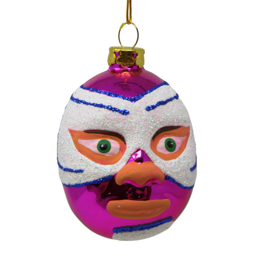 Cody Foster Pink Mexican Wrestler Mask Blown Glass Ornament