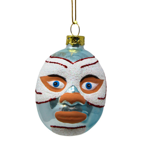 Cody Foster Blue Mexican Wrestler Mask Blown Glass Ornament