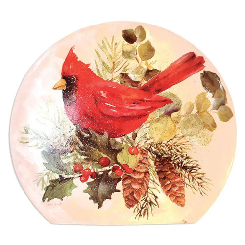 Pine Bough And Cardinal Lighted Glass Orb