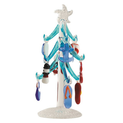 6 Inch Blue Glass Tree With Nautical Glass Ornaments