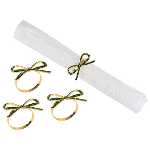 Green Ribbon Napkin Ring Set Of 4