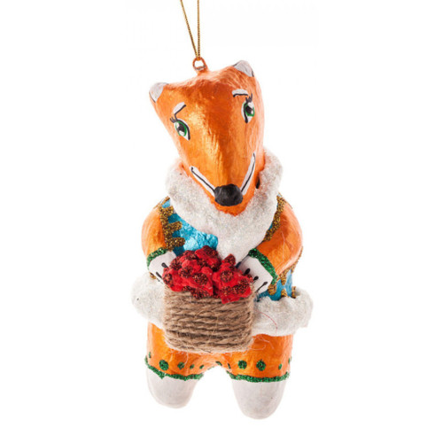 Handmade Ukrainian Fox With Basket of Raspberries  Ornament