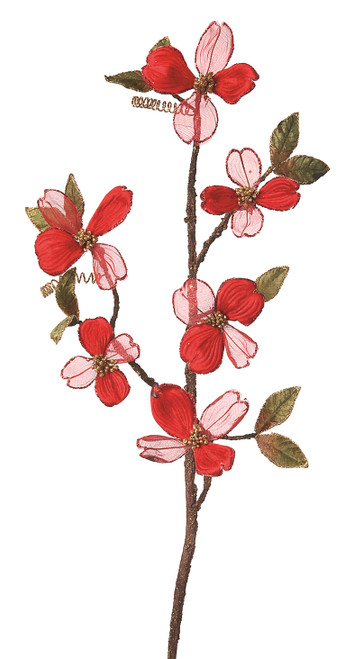 Red Velvet Sheer Dogwood Spray | The Christmas Loft
