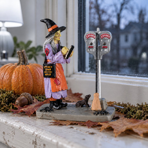 Lemax Spooky Town - Illegal Broom Parking – collectible Halloween village piece displayed in a cosy home