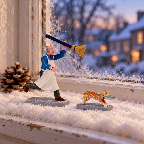 Lemax Feline Fish Thief Set Of 2 – collectible Christmas village piece displayed in a cosy home
