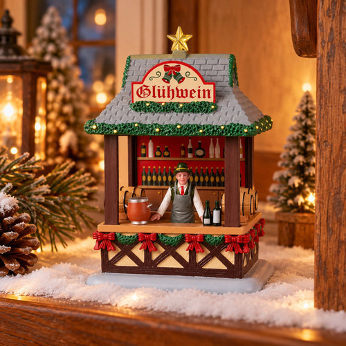 Lemax Gluhwein Booth – collectible Christmas village piece displayed in a cosy home