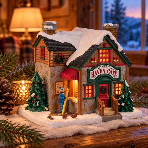 Lemax Winters Haven Cafe – collectible Christmas village piece displayed in a cosy home