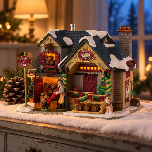 Lemax St. Bernards Brewery And Distillery – collectible Christmas village piece displayed in a cosy home