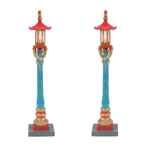 Department 56 - Christmas in the City Village - Chinatown Post Lamps Set Of 2