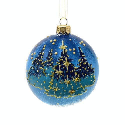 Ukrainian Midnight Blue Trees Glass Ball Ornament