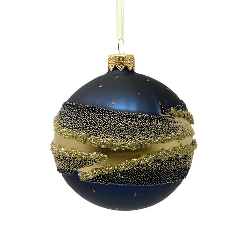 Midnight Blue & Gold Glass Ornament - 3" Elegant Design