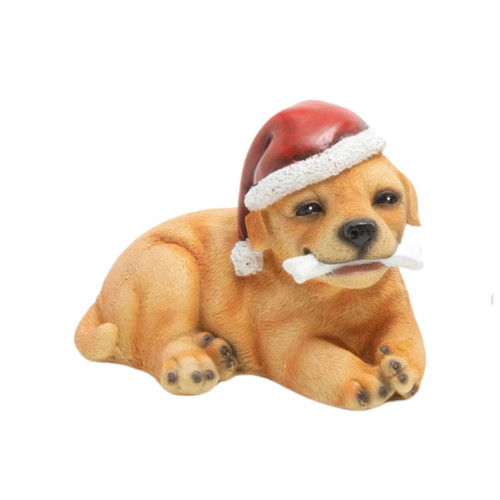 Santa Hat Yellow Dog Figurine