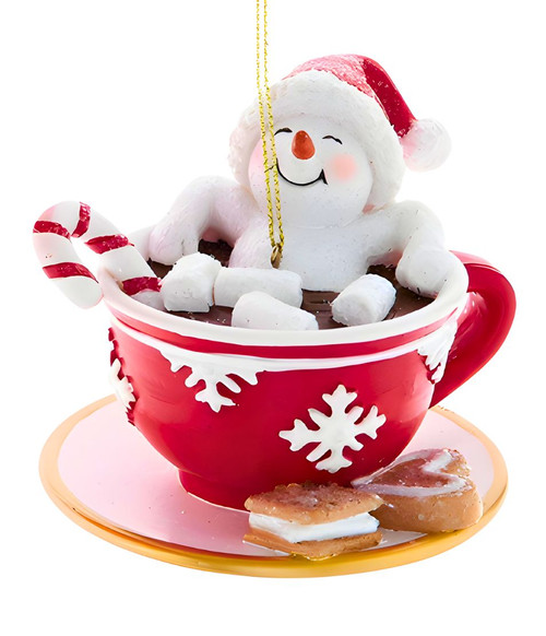 Snowman In Teacup With Candy Cane Ornament