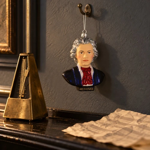 Cody Foster Beethoven Composer Bust Ornament – glass Christmas ornament styled in a fun, eclectic home scene