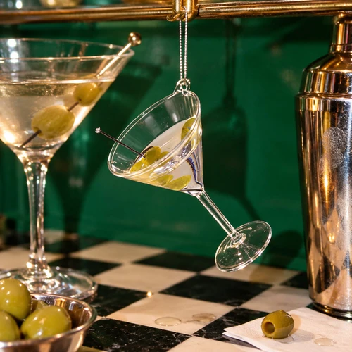 Cody Foster Martini Glass Ornament – glass Christmas ornament styled in a fun, eclectic home scene