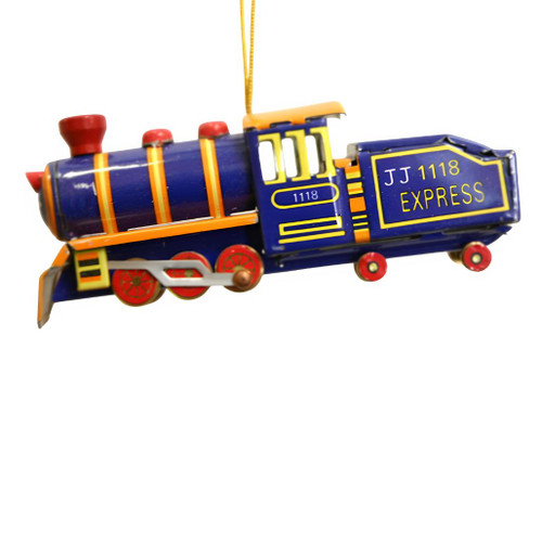 Blue Tin Train Ornament