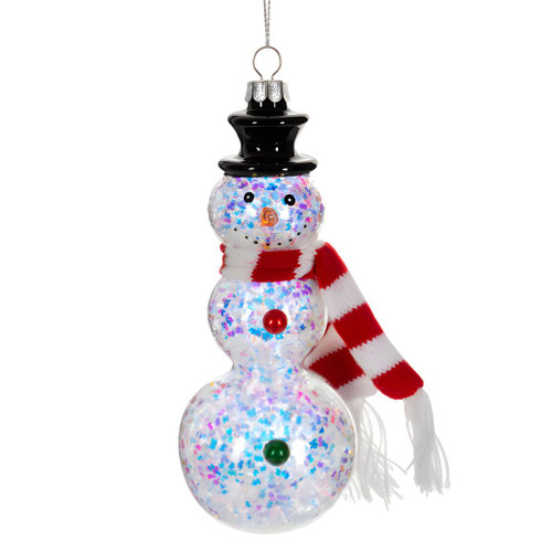 Glittering Snowman with Black Hat Ornament