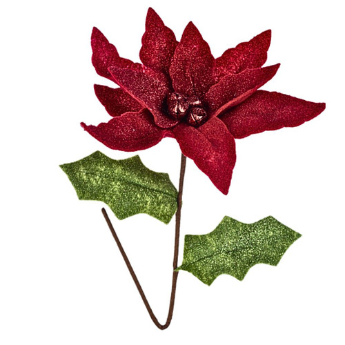 Red Poinsettia Pick with Glitter