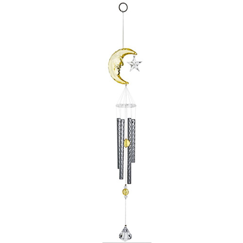 Yellow Moon Windchime with Star and Crystals