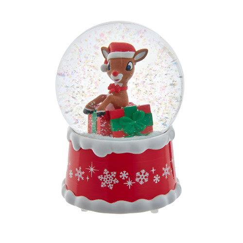 100MM Rudolph The Red Nose Reindeer In Present Water Globe