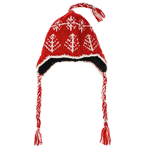 Cozy Knit Red Hat with Snowflake Design and Ear Flaps