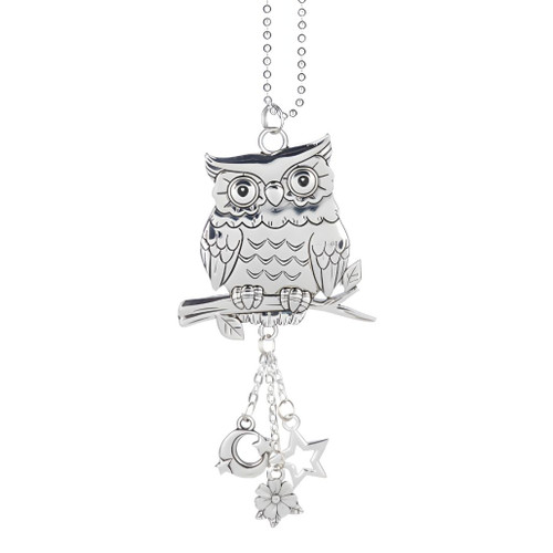 Silver Car Charm - Wise Owl with Moon and Star Charms