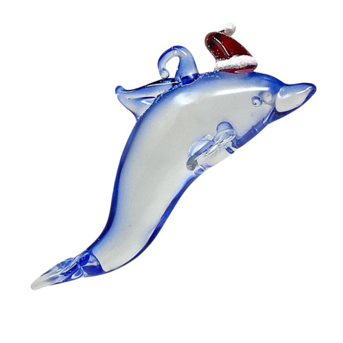 Santa Hat Dolphin with Tail Up Ornament