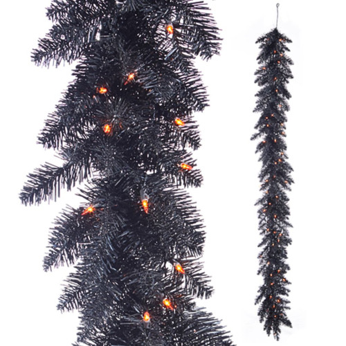 6' Pre Lit Black Tinsel Garland