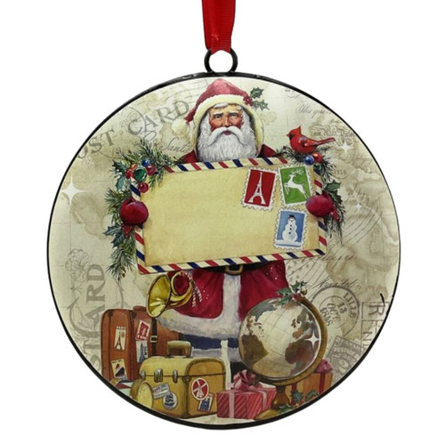 Post Card Santa with Letter in Front Ornament