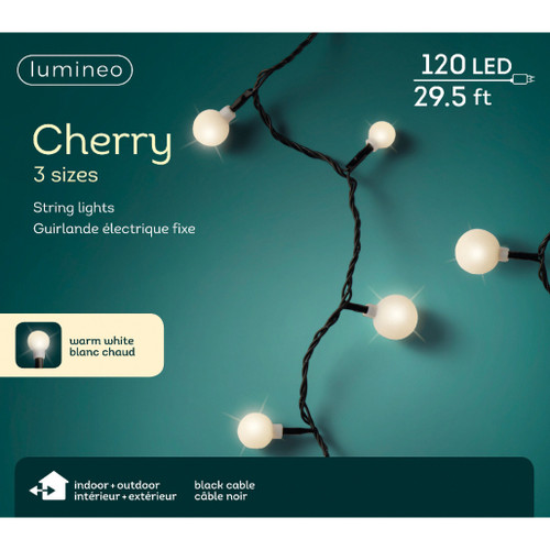 120 LED Warm White Cherry Lights, Black Wire, 29.5 ft, Indoor/Outdoor