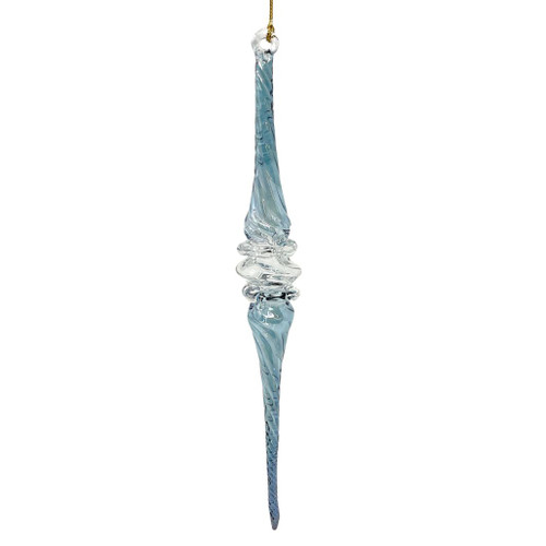 Handmade Egyptian Museum blue glass icicle ornament with elegant twisted swirl detailing.
Mouth-blown glass icicle Christmas ornament measuring 7 inches with artisan-crafted design.
Slender handcrafted blue glass ornament featuring a decorative spiral silhouette and clear glass accents.