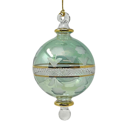 Small Green Floral Etched Ball Ornament