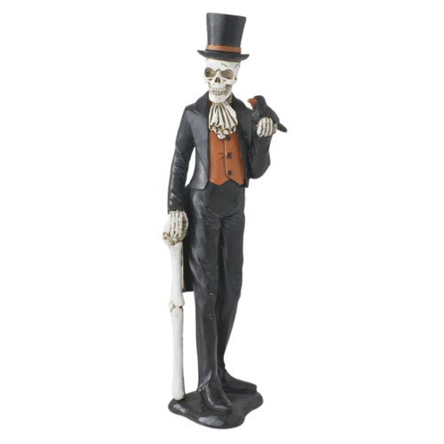 Skeleton Man with Top Hat and Crow Figurine