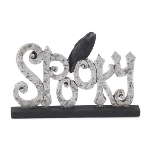 Silver Resin Spooky With Black Crow Sign