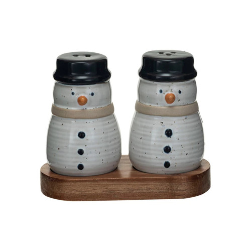 Stoneware Snowmen Shaped Salt And Pepper Shakers