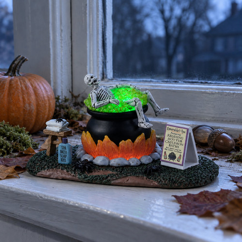 Lemax Spooky Town - Nothing Like a Hot Bath – collectible Halloween village piece displayed in a cosy home