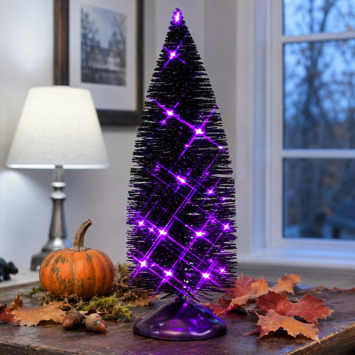 Lemax Spooky Town - Black Bristle Tree with Purple Lights – collectible Halloween village piece displayed in a cosy home