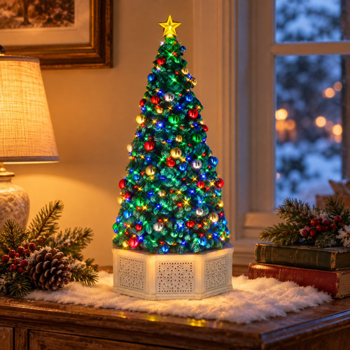 Lemax Have A Blue (Tooth) Christmas Tree – collectible Christmas village piece displayed in a cosy home
