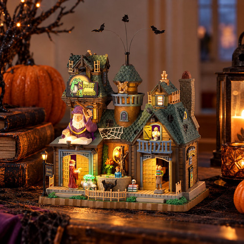 Lemax Spooky Town - Spells Abound – collectible Halloween village piece displayed in a cosy home