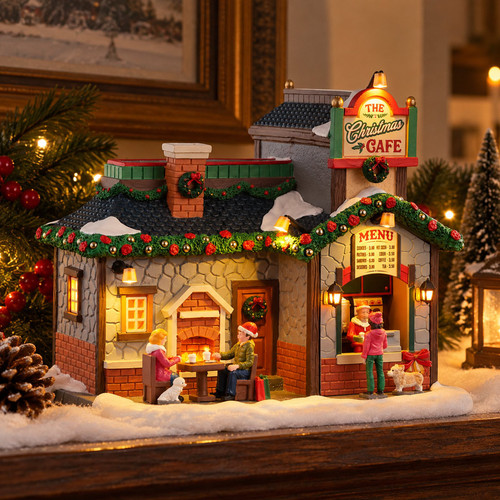 Lemax The Christmas Café – collectible Christmas village piece displayed in a cosy home